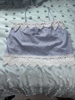 Express Light Blue Cami with White Lace Trim